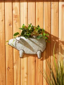 scGalvanized Pig Wall Planter - Rustic Farmhouse Decor for Indoor or Outdoor Use