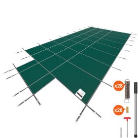 Pool Safety Cover Fits 16x32ft Rectangle Inground Safety Pool Cover Green Mesh with 4x8ft Center End Steps Solid Pool Safety Cover for Swimming P