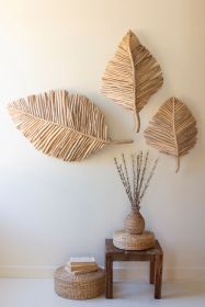 gicSET OF THREE TEAKWOOD LEAVES WALL ART