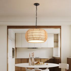 18inch Farmhouse Pendant Light With Adjustable Height, Boho Woven Jute Rope Hanging Ceiling Light Fixture, E26 Base, 60W Max, Compatible With Flat, Va (Option: White)