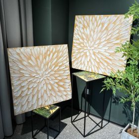 32x32 Set of 2 Antique White Gold Textured Floral Canvas Wall Art, Hand-Painted Thick Impasto Flower Painting, Framed Neutral Decor for Living Room Be (Option: Antique White)