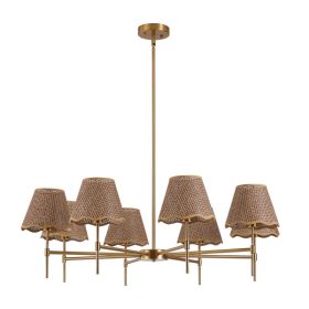 Golden Farmhouse Pendant Light 8-light Bohemian Pendant Light 38.6, Using Large Rural Rattan Pendant Light Fixtures With Adjustable Height Hangers, Su (Option: Default)