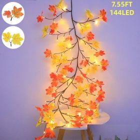 9.52FT  144 LED Autumn Decorative Lights, Home USB-powered Waterproof Autumn Wreath, Suitable For Indoor And Outdoor Decoration During Halloween And T (Option: 144LED 7.55FT)