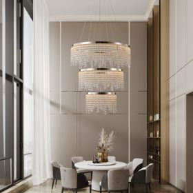 24-inch Crystal Chandelier LED Ceiling Lamp, Adjustable Color Temperature 3000K 4000K 6000K, Height Adjustable, Luxury Round Chandelier, Suitable For (Option: Chrome)
